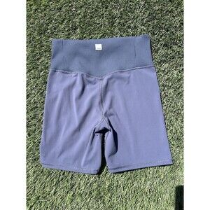 Vuori Rib Studio Shorts Women M Slate Blue High Rise 6" Biker Yoga VW376